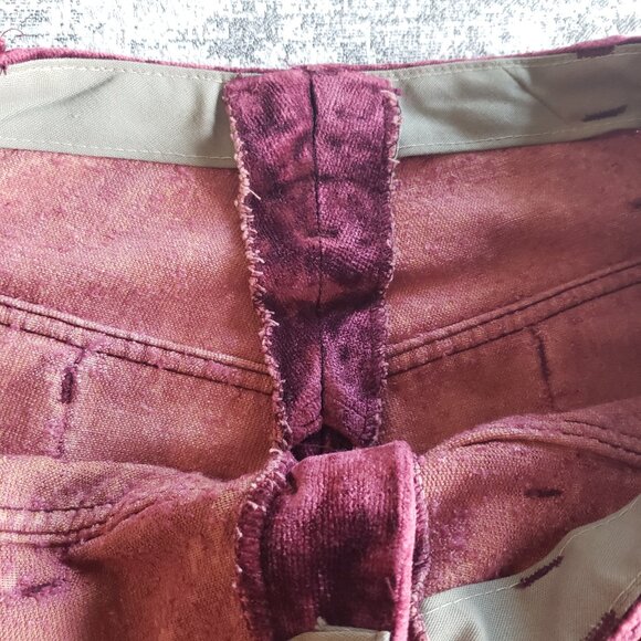 Bright Burgundy Pink Velour Velvet Vintage High Waist Hand Made Button Fly Pants - Picture 7 of 12